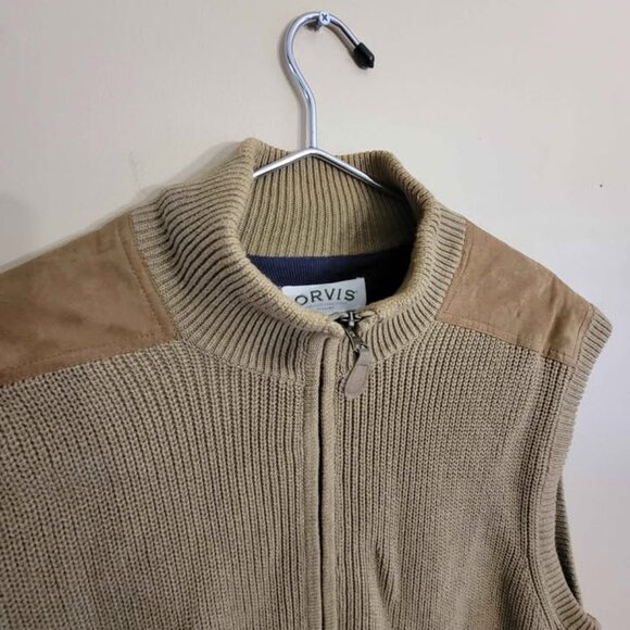 Orvis Vest Men Large Tan Mechanics Foul Weather Sweater - Picture 2 of 3
